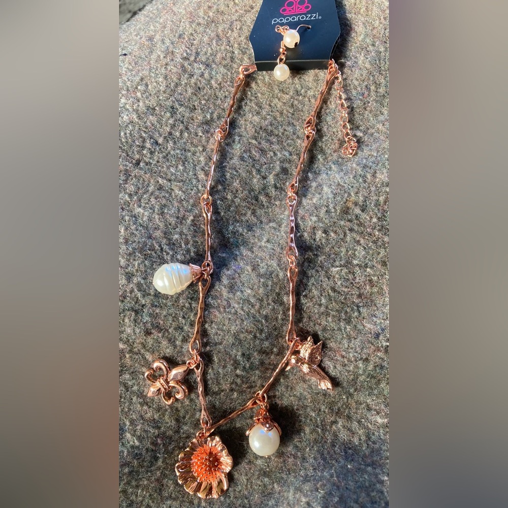 Paparazzi Copper and Faux Pearl Charm Necklace NWT. Vintage Vibe.
